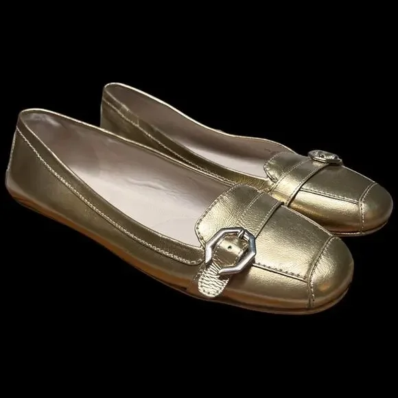 COLE HAAN Women's Size 10 Gold Demi Driving Shoes Cinderella Flats Logo Detail - Picture 7 of 14
